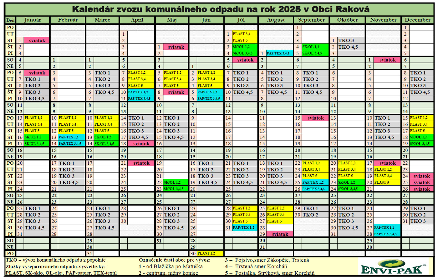 kalendar zvozu 2025